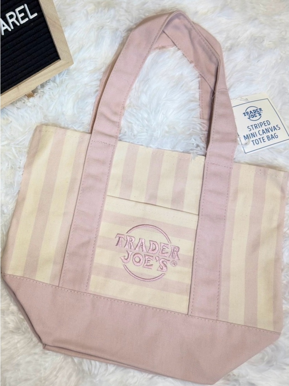 Trader Joe’s Mini Pink Striped Canvas Tote Bag